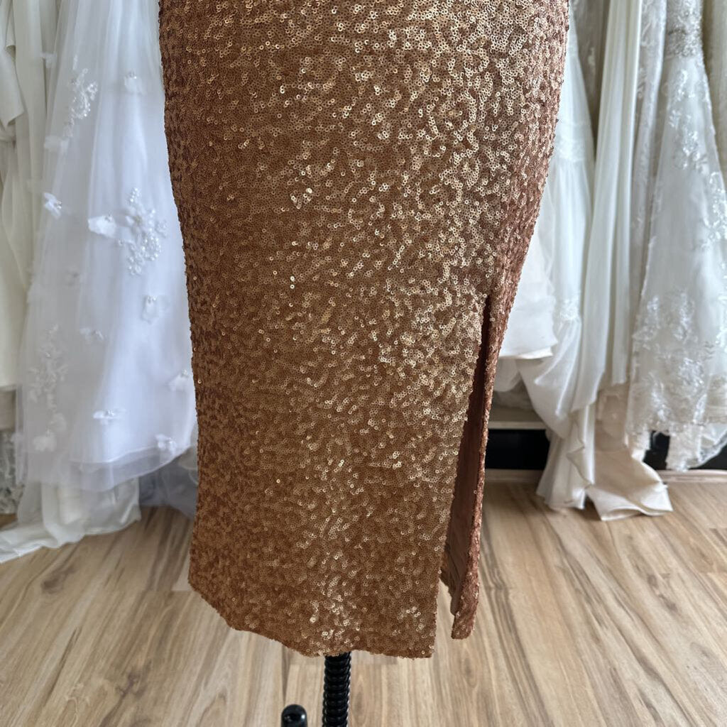 Dress The Population Gold Sequin Midi Dress Extra Small