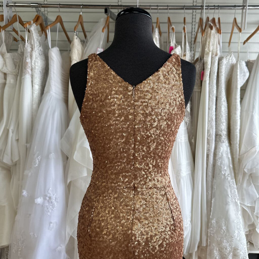 Dress The Population Gold Sequin Midi Dress Extra Small