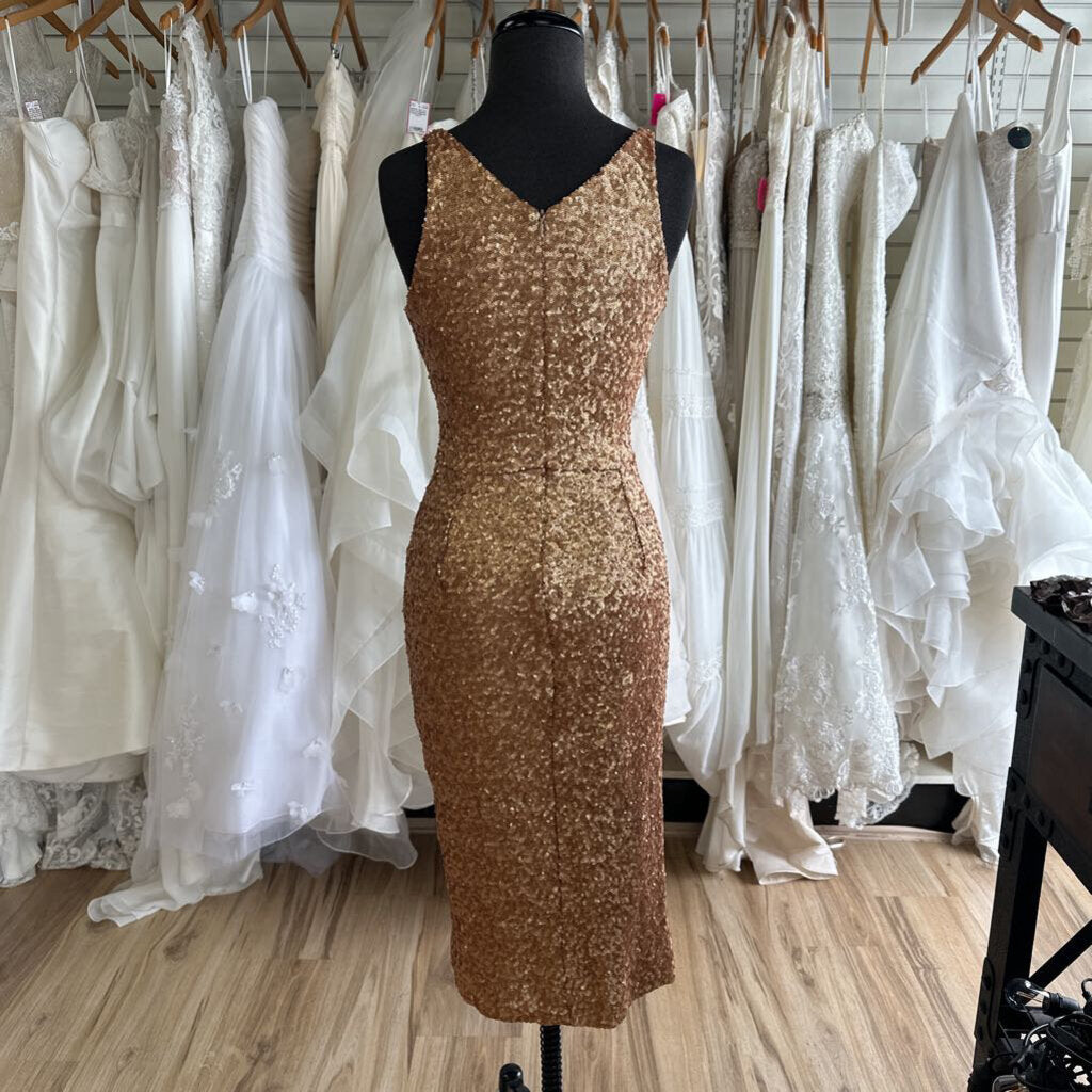 Dress The Population Gold Sequin Midi Dress Extra Small