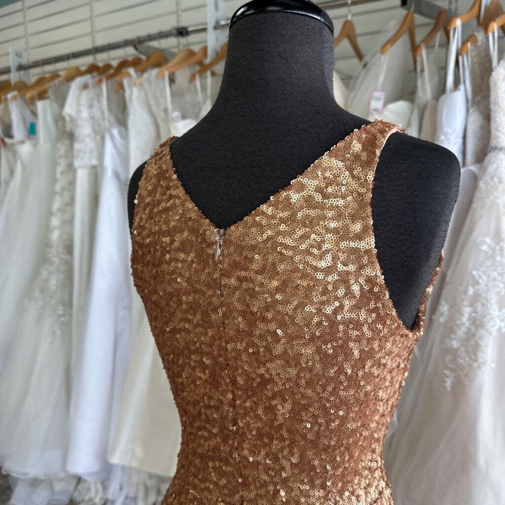 Dress The Population Gold Sequin Midi Dress Extra Small