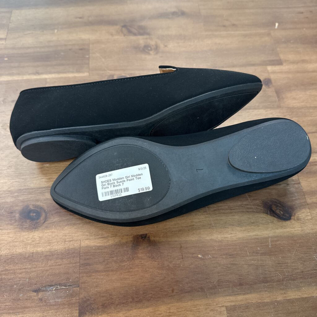 Madden Girl Black Suede Point Toe Flats 7