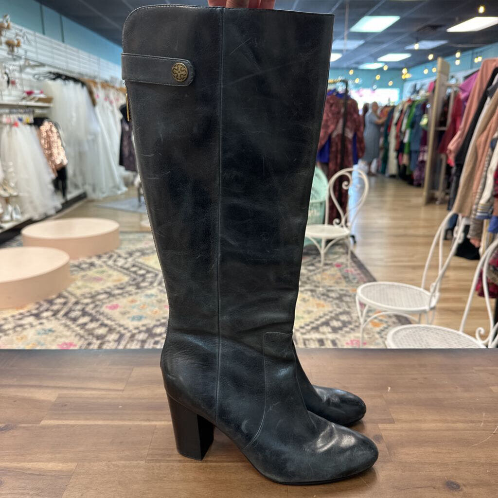 Isola Grey Distressed Leather Tall Boots 8.5