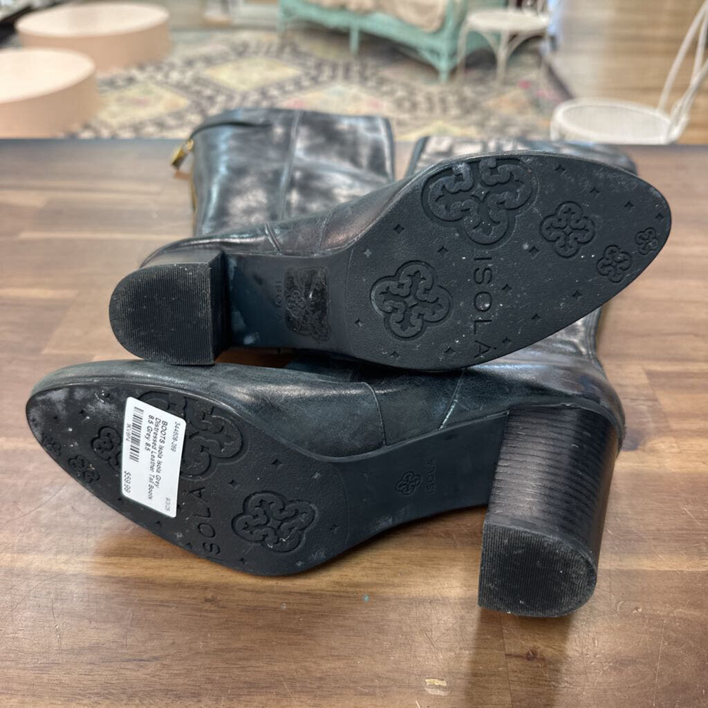 Isola Grey Distressed Leather Tall Boots 8.5