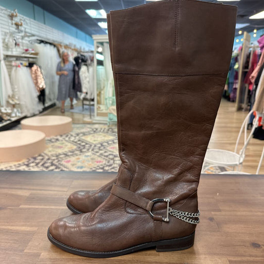 Ralph Lauren Brown Tall Riding Boots with Silver Chain 9