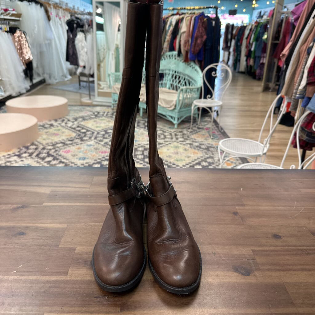 Ralph Lauren Brown Tall Riding Boots with Silver Chain 9