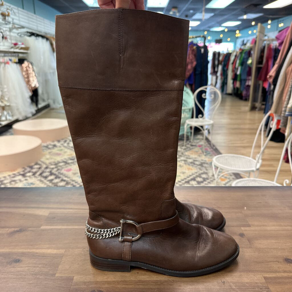 Ralph Lauren Brown Tall Riding Boots with Silver Chain 9