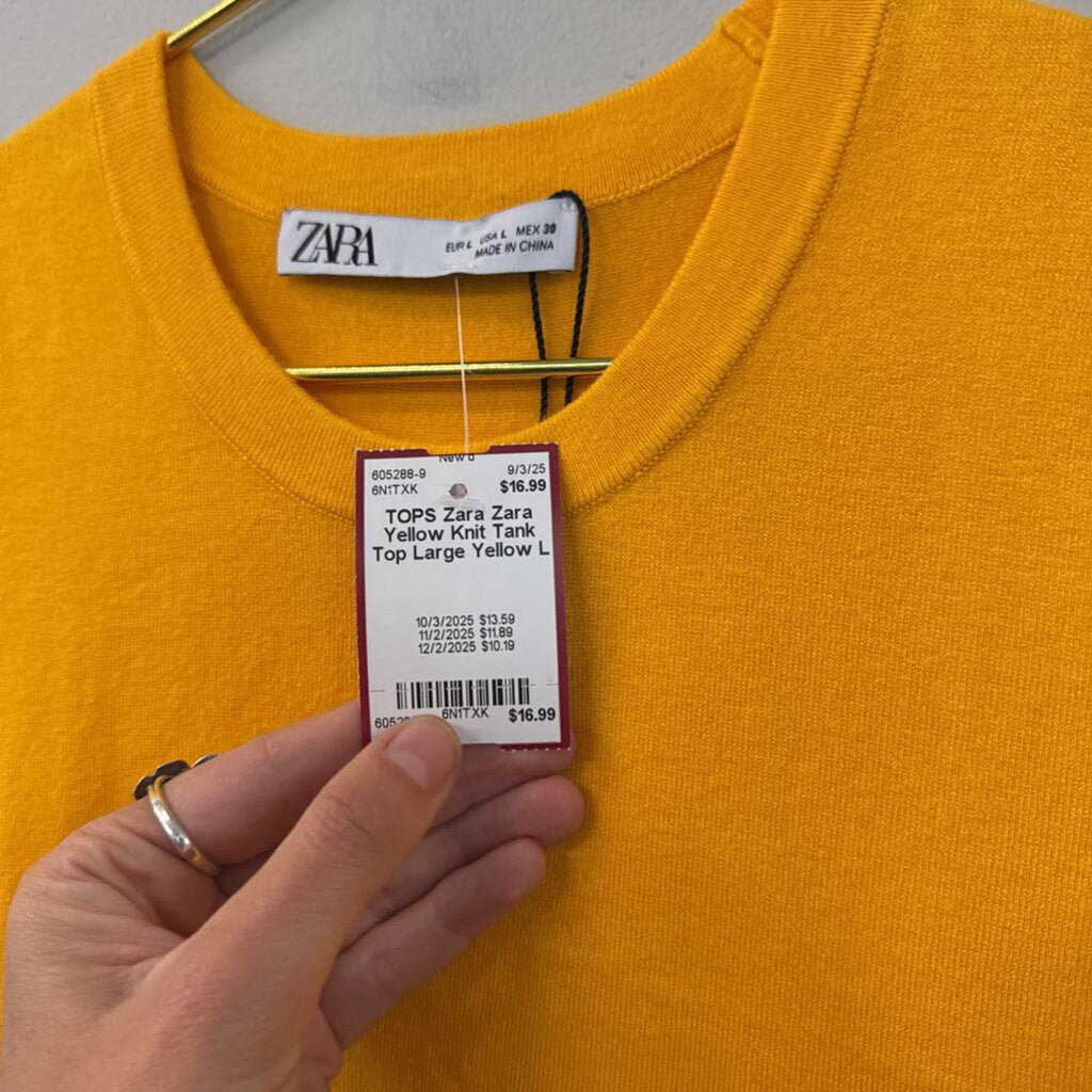 Zara Yellow Knit Tank Top Large