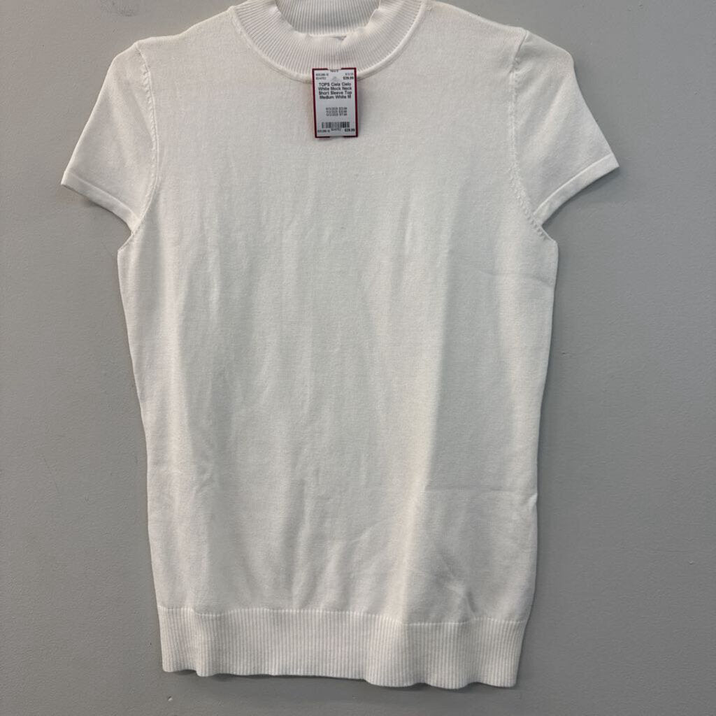 Cielo White Mock Neck Short Sleeve Top Medium
