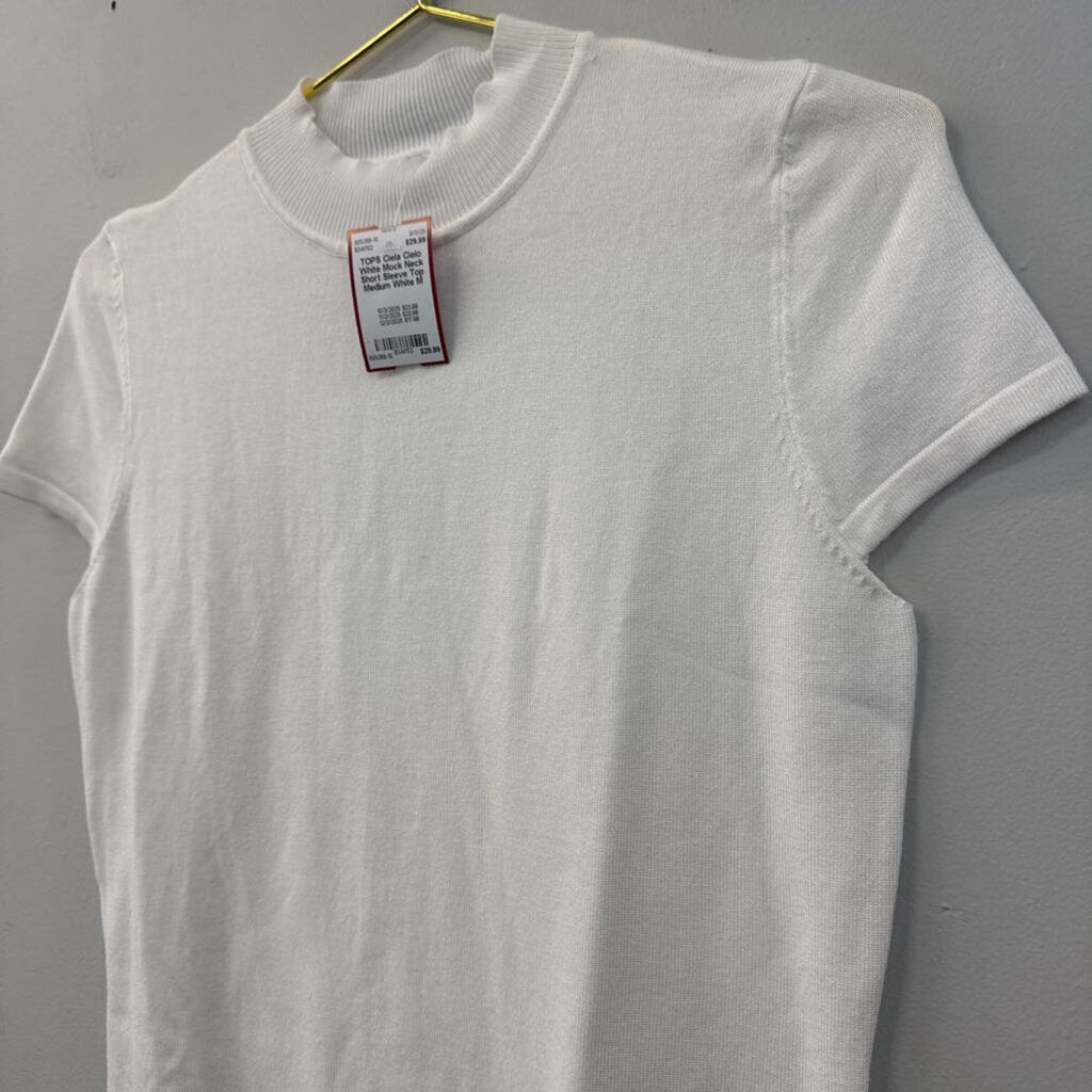 Cielo White Mock Neck Short Sleeve Top Medium