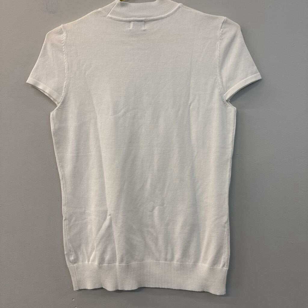 Cielo White Mock Neck Short Sleeve Top Medium
