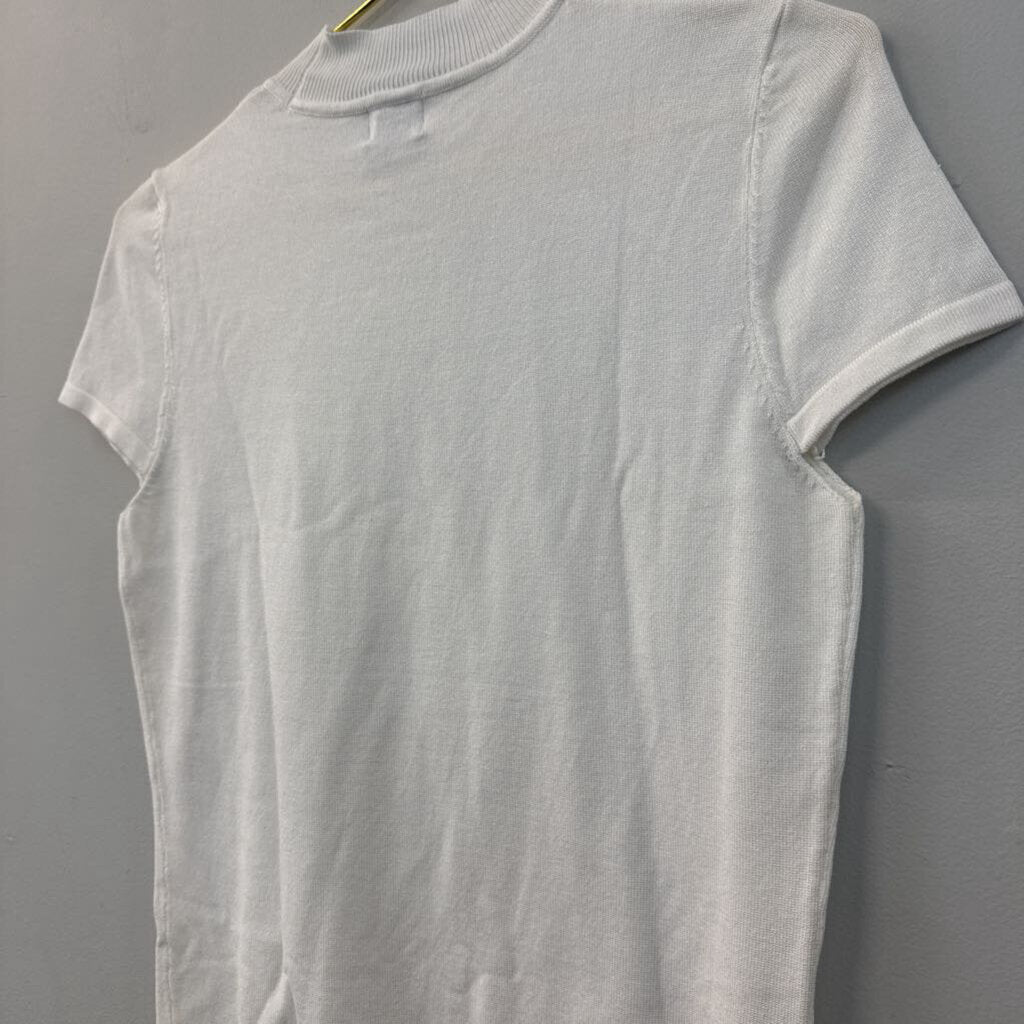 Cielo White Mock Neck Short Sleeve Top Medium