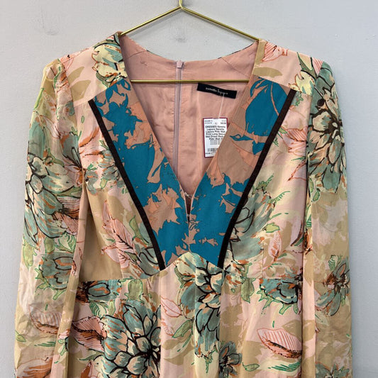 Nanette Lepore Pink/ Multi Print Long Sleeve Midi Dress Medium