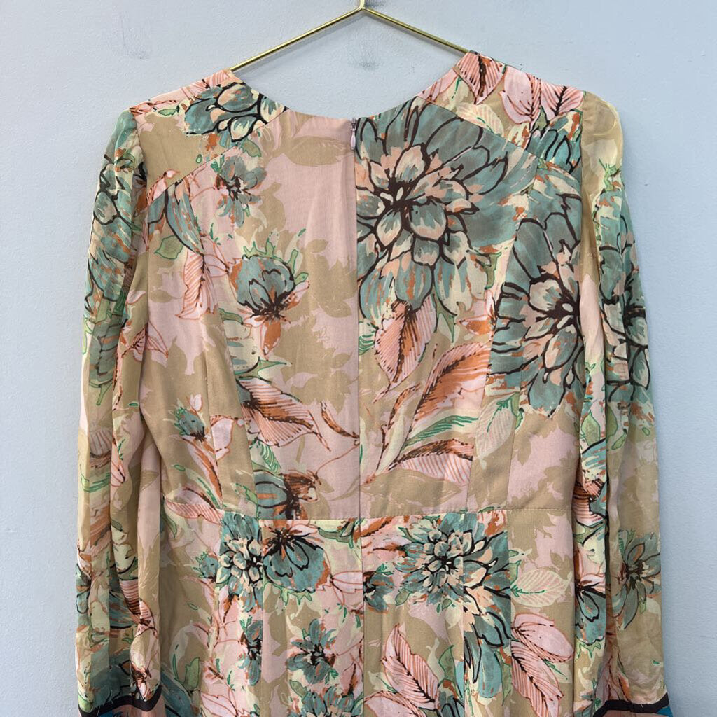 Nanette Lepore Pink/ Multi Print Long Sleeve Midi Dress Medium