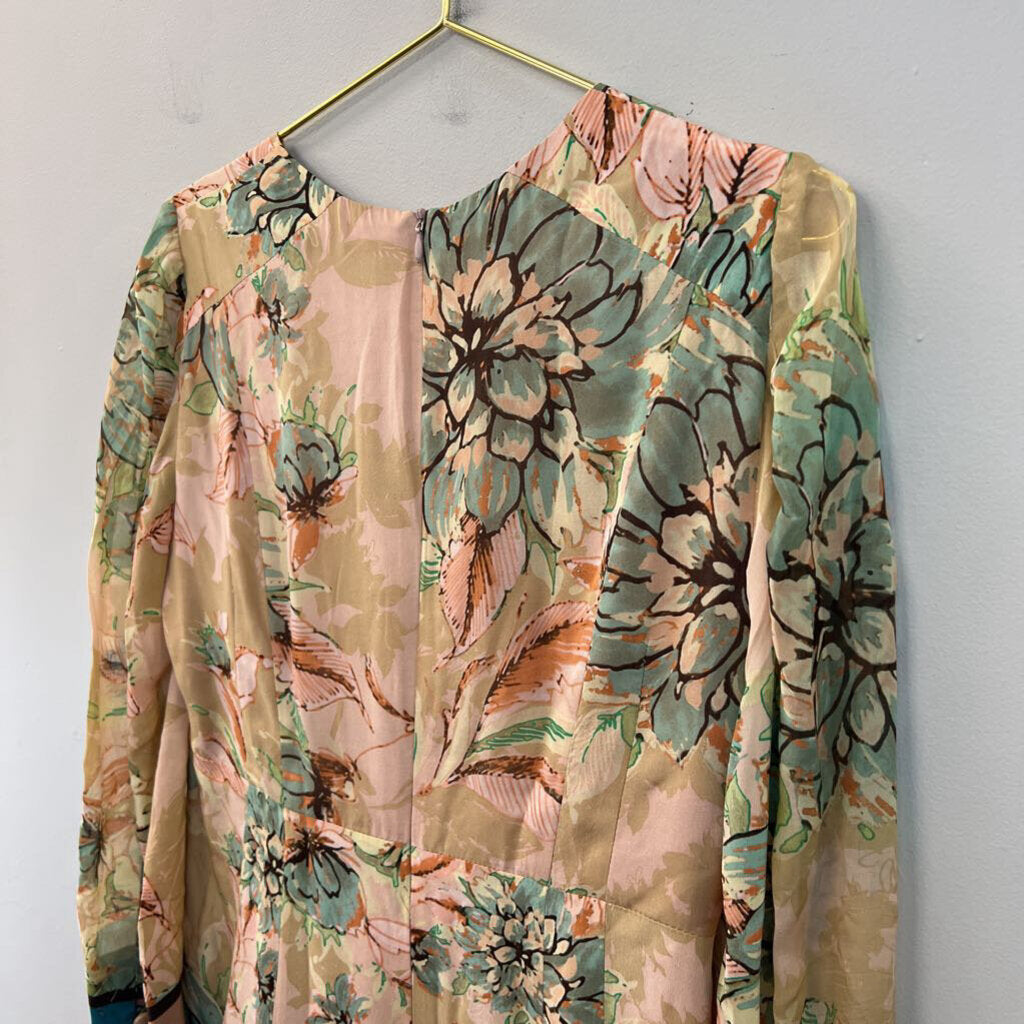 Nanette Lepore Pink/ Multi Print Long Sleeve Midi Dress Medium