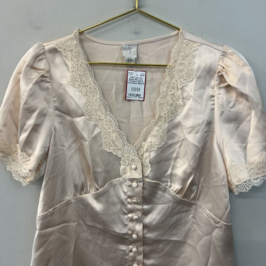 Joie Beige Silky Lace Trim Short Sleeve Top Medium