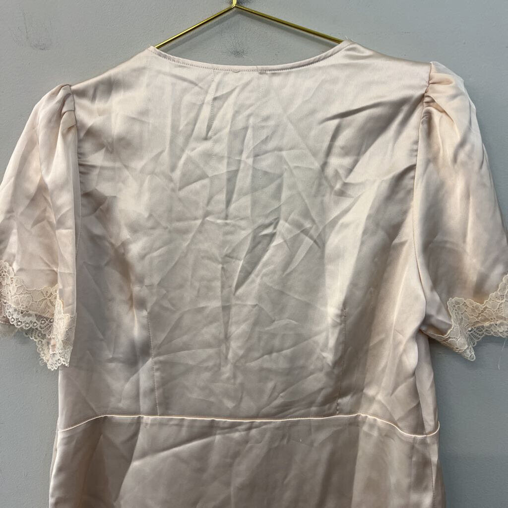 Joie Beige Silky Lace Trim Short Sleeve Top Medium