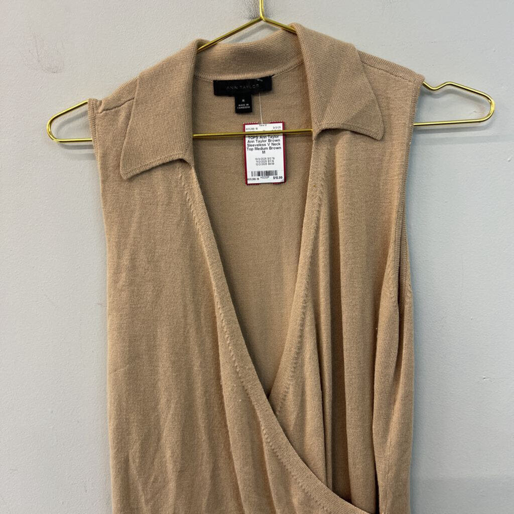 Ann Taylor Brown Sleeveless V Neck Top Medium