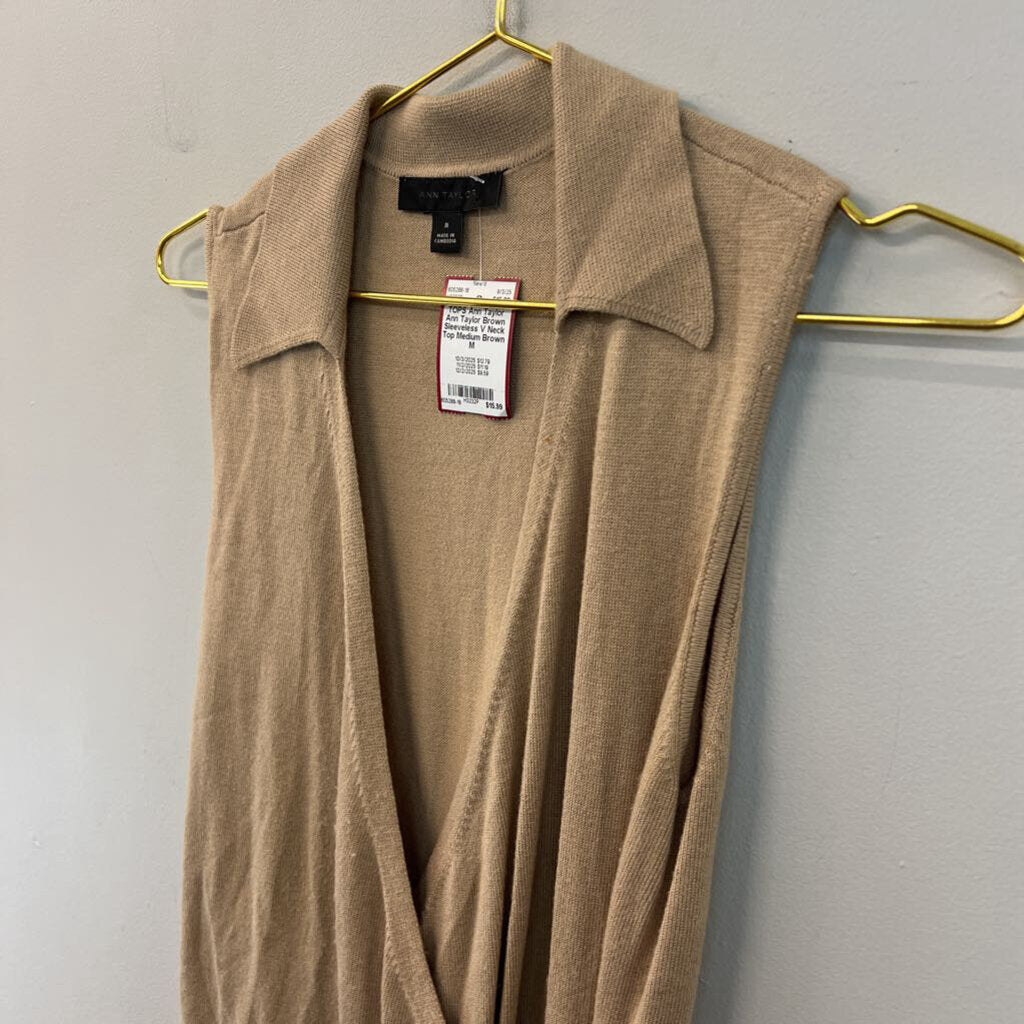 Ann Taylor Brown Sleeveless V Neck Top Medium