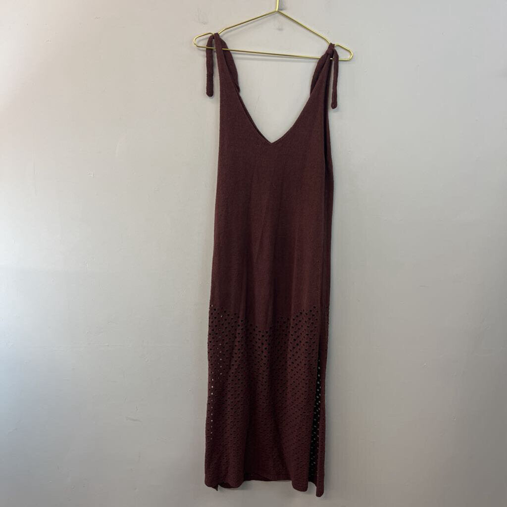 Zara Brown Knit Tie Strap Maxi Dress Medium