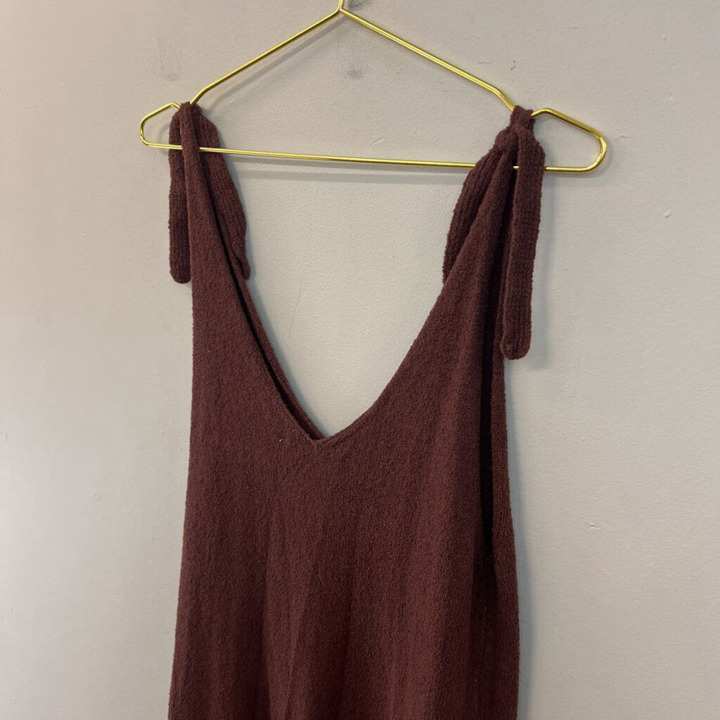 Zara Brown Knit Tie Strap Maxi Dress Medium