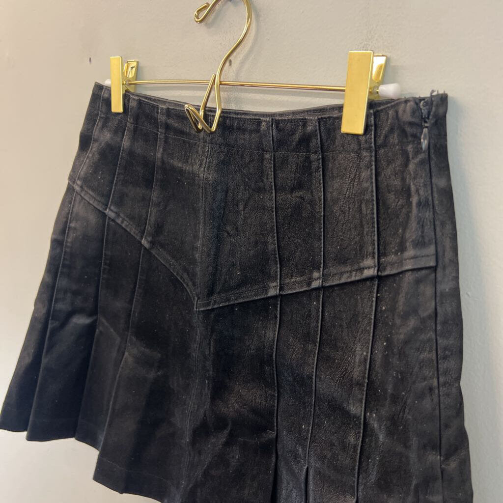 Free People Black Suede Pleated Mini Skirt 6