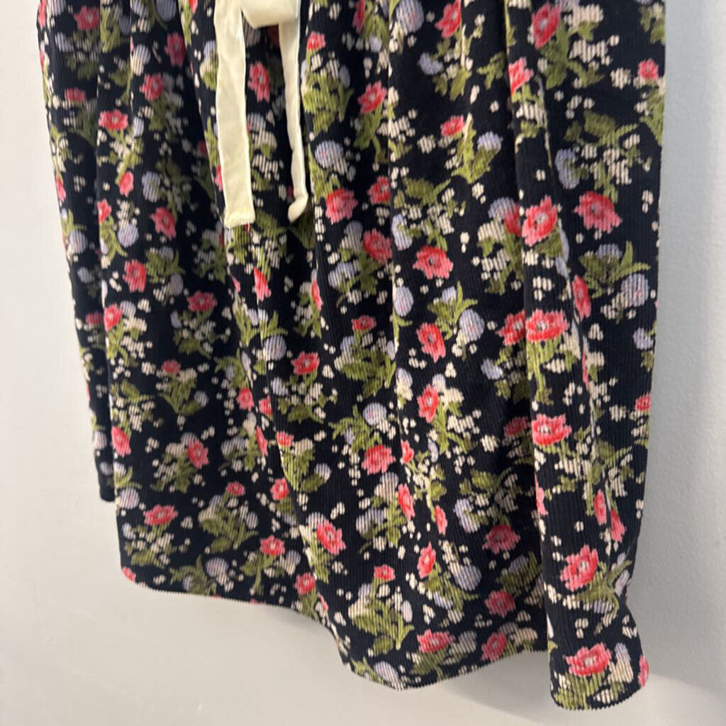 Free People Black/ Multi Print Corduroy Short Puff Sleeve Baby Doll Dress Small
