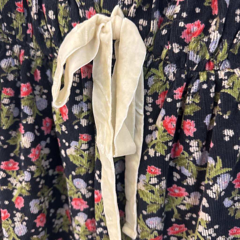 Free People Black/ Multi Print Corduroy Short Puff Sleeve Baby Doll Dress Small
