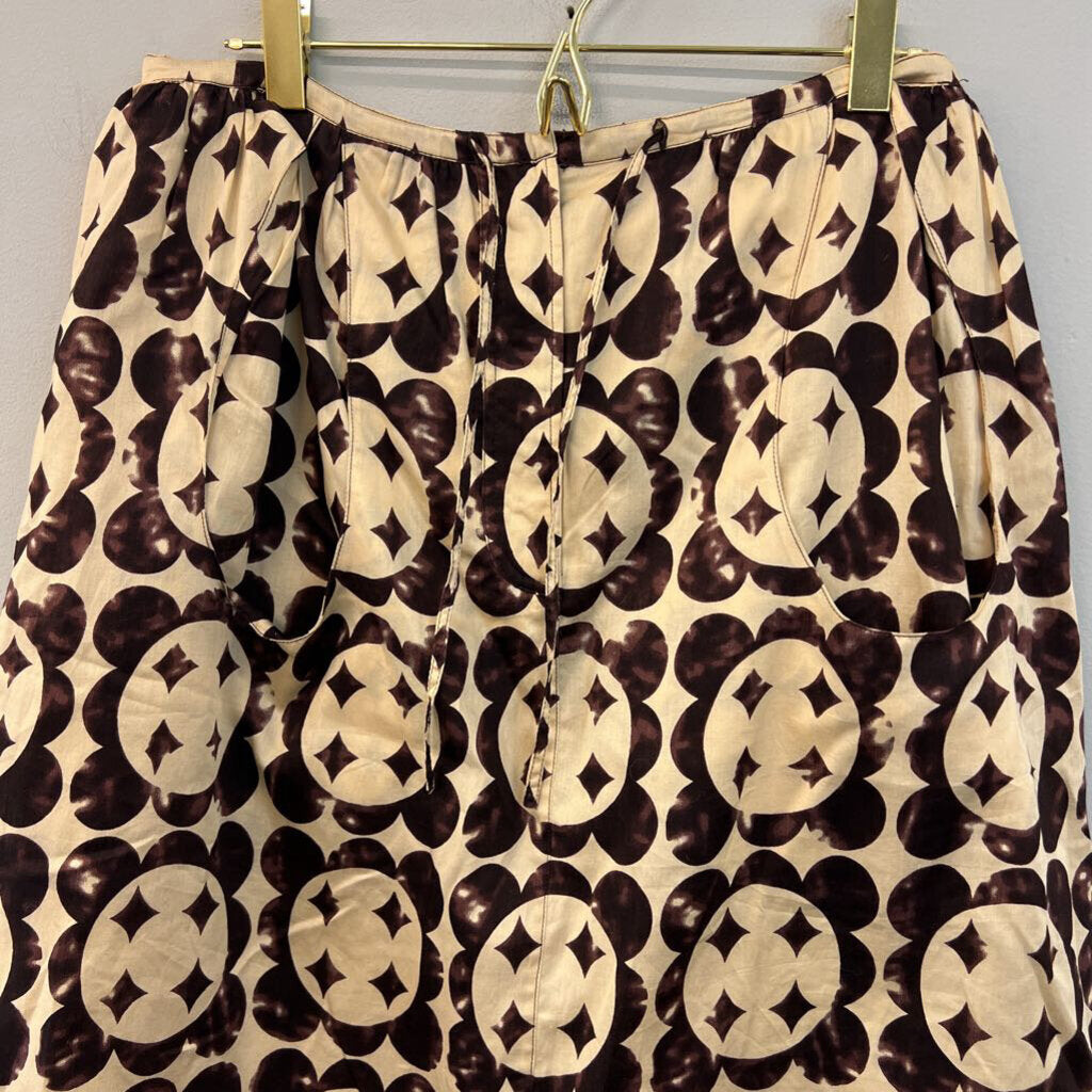 Yves Saint Laurent Brown/ Beige Print Midi Skirt Medium