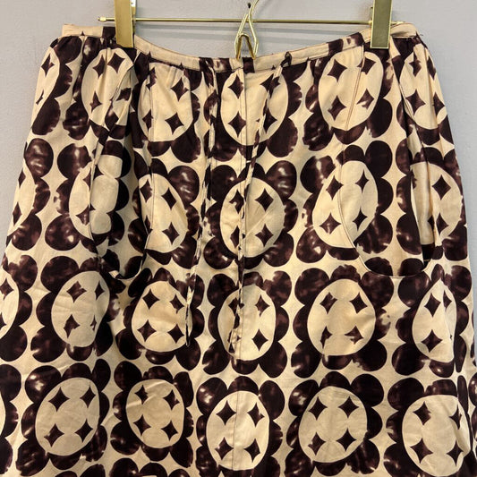 Yves Saint Laurent Brown/ Beige Print Midi Skirt Medium