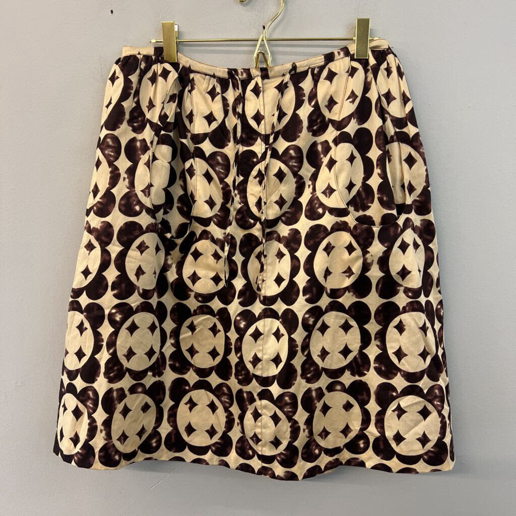 Yves Saint Laurent Brown/ Beige Print Midi Skirt Medium