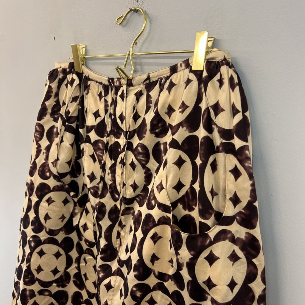 Yves Saint Laurent Brown/ Beige Print Midi Skirt Medium