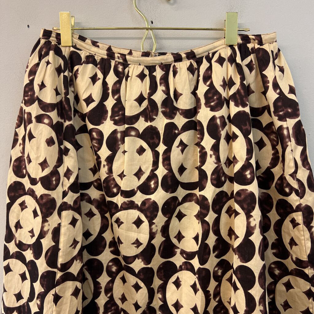 Yves Saint Laurent Brown/ Beige Print Midi Skirt Medium