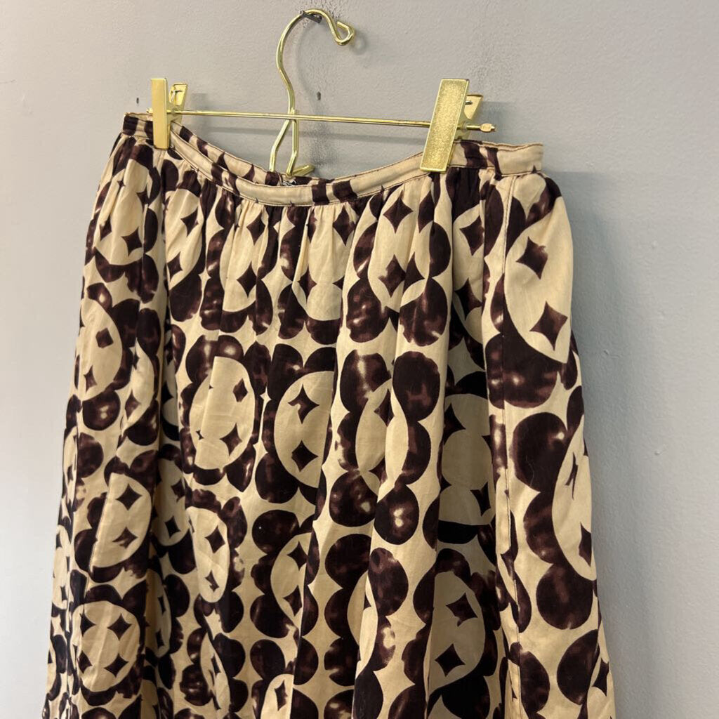 Yves Saint Laurent Brown/ Beige Print Midi Skirt Medium