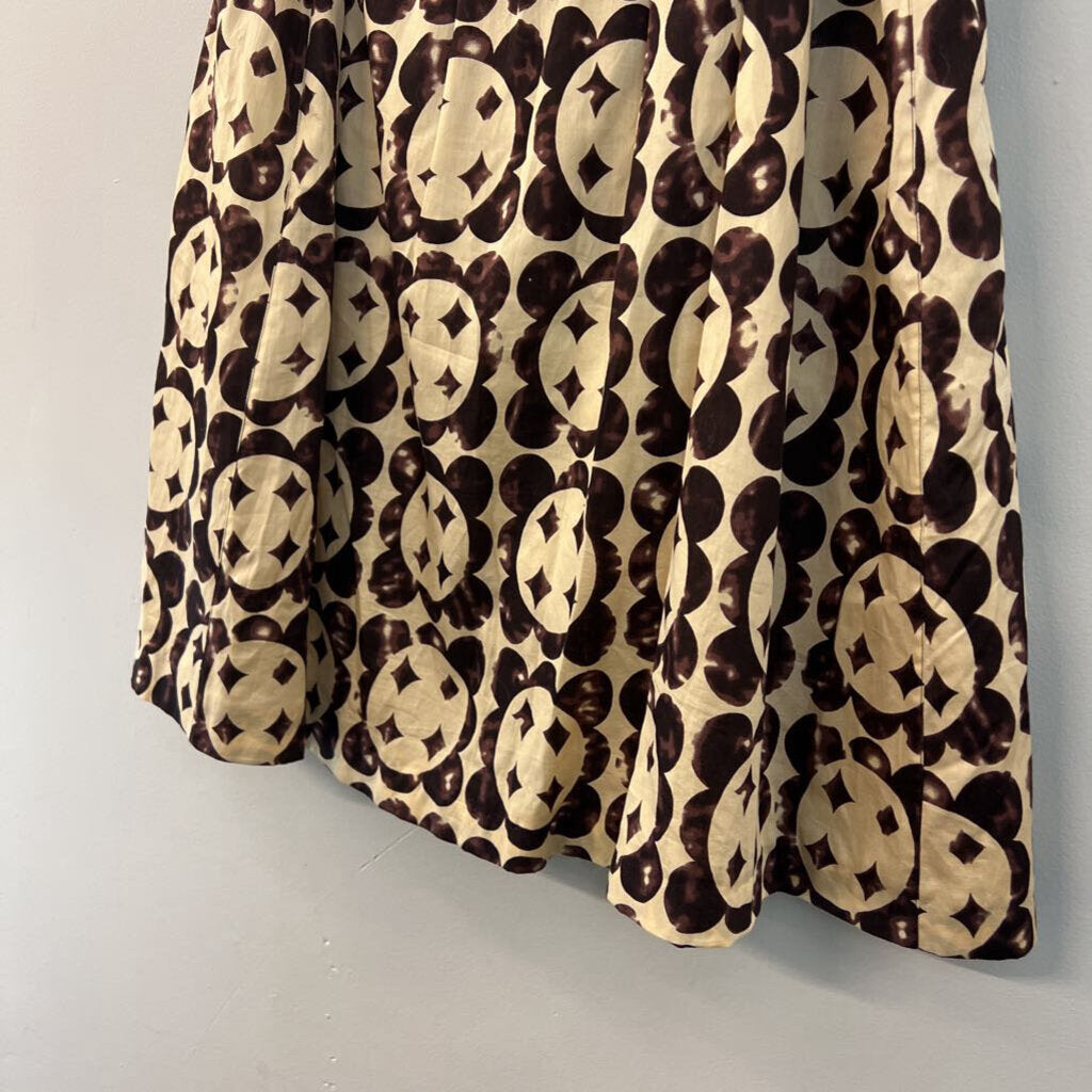 Yves Saint Laurent Brown/ Beige Print Midi Skirt Medium