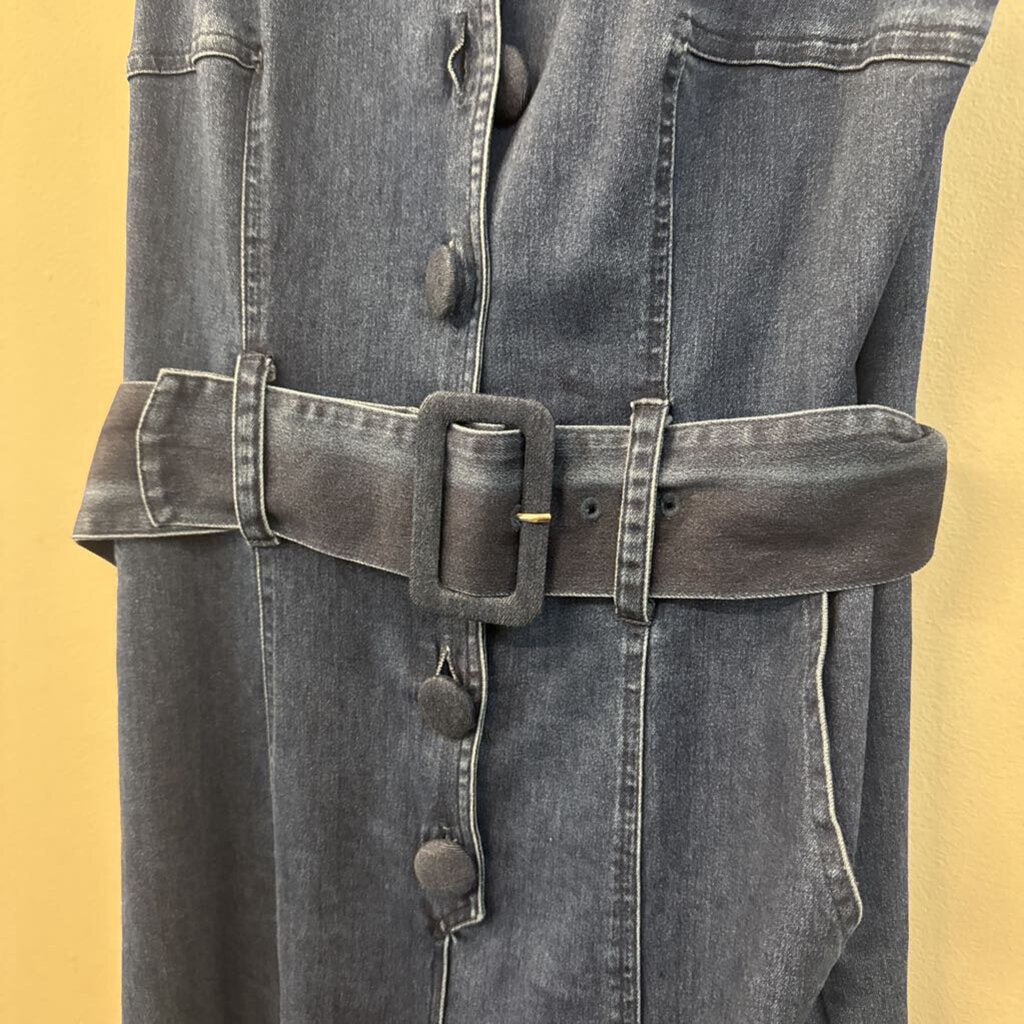 Free People Dark Wash Sleeveless Tie Waist Denim Jumpsuit Small