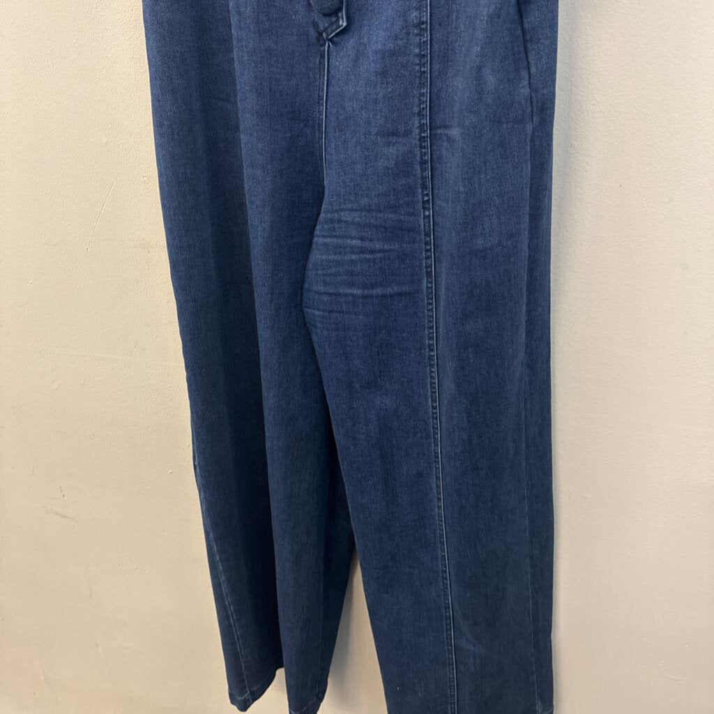 Free People Dark Wash Sleeveless Tie Waist Denim Jumpsuit Small