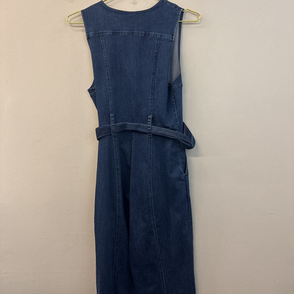 Free People Dark Wash Sleeveless Tie Waist Denim Jumpsuit Small
