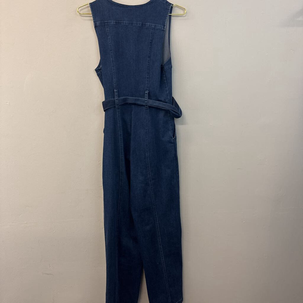 Free People Dark Wash Sleeveless Tie Waist Denim Jumpsuit Small