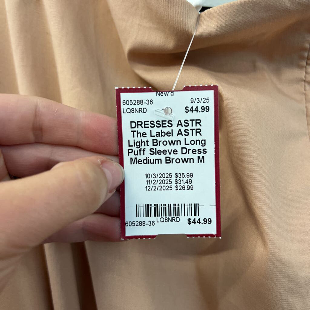 ASTR Light Brown Long Puff Sleeve Dress Medium