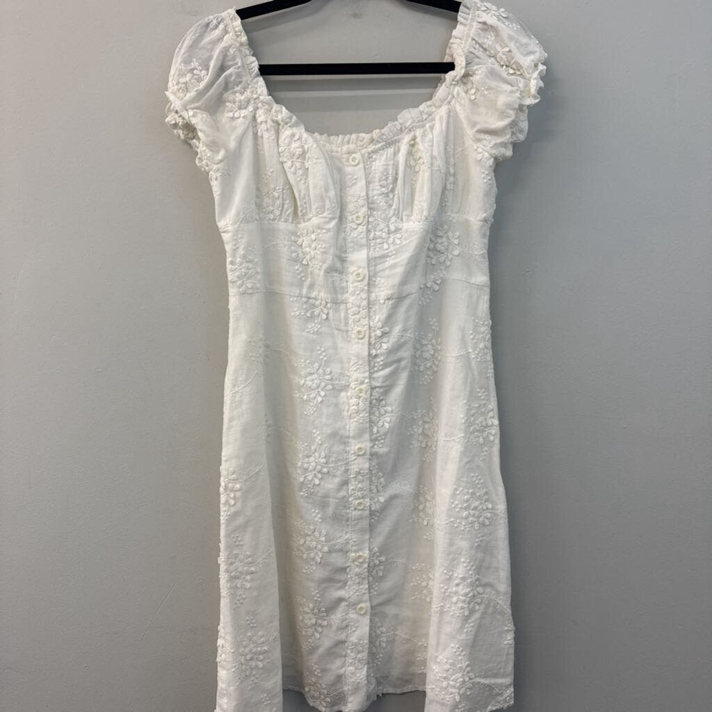 OPT Cream 3D Lace Short Puff Sleeve Dress Medium