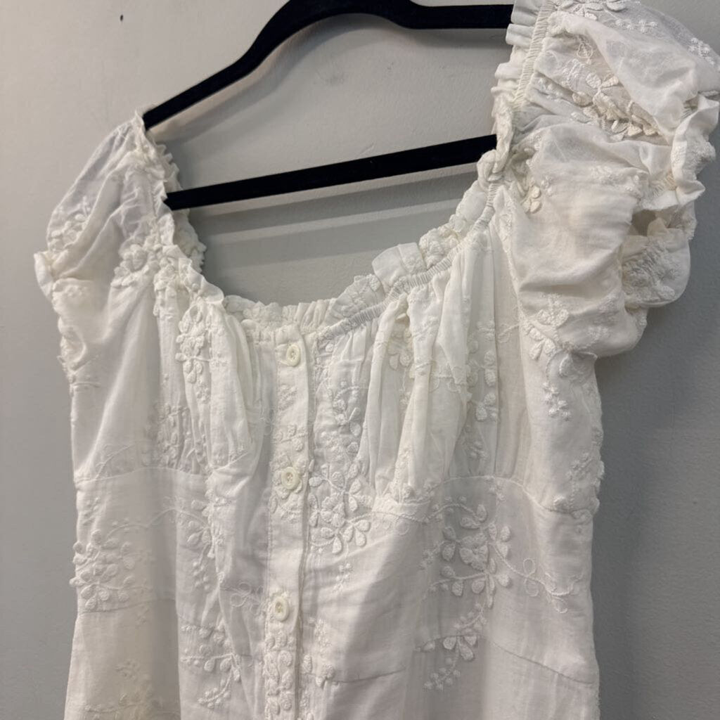 OPT Cream 3D Lace Short Puff Sleeve Dress Medium