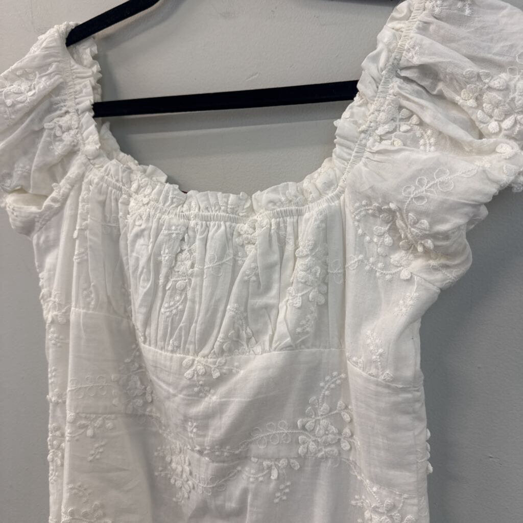 OPT Cream 3D Lace Short Puff Sleeve Dress Medium