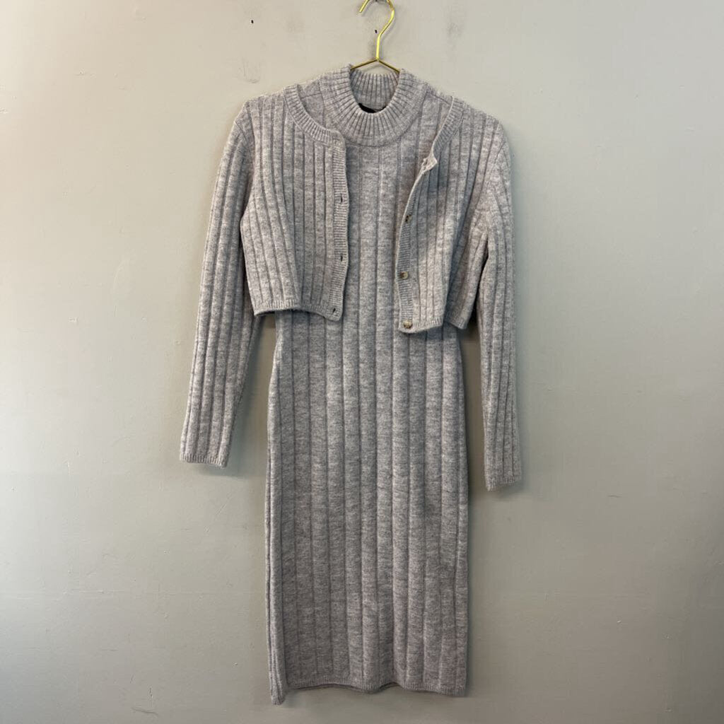 House of Harlow Grey Sweater Midi Dress/ Cardigan Set Small