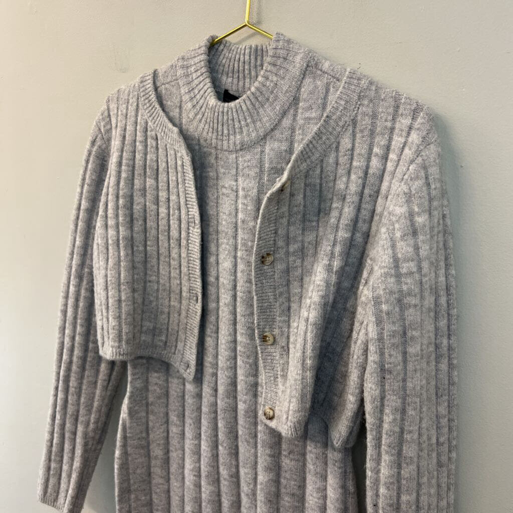 House of Harlow Grey Sweater Midi Dress/ Cardigan Set Small