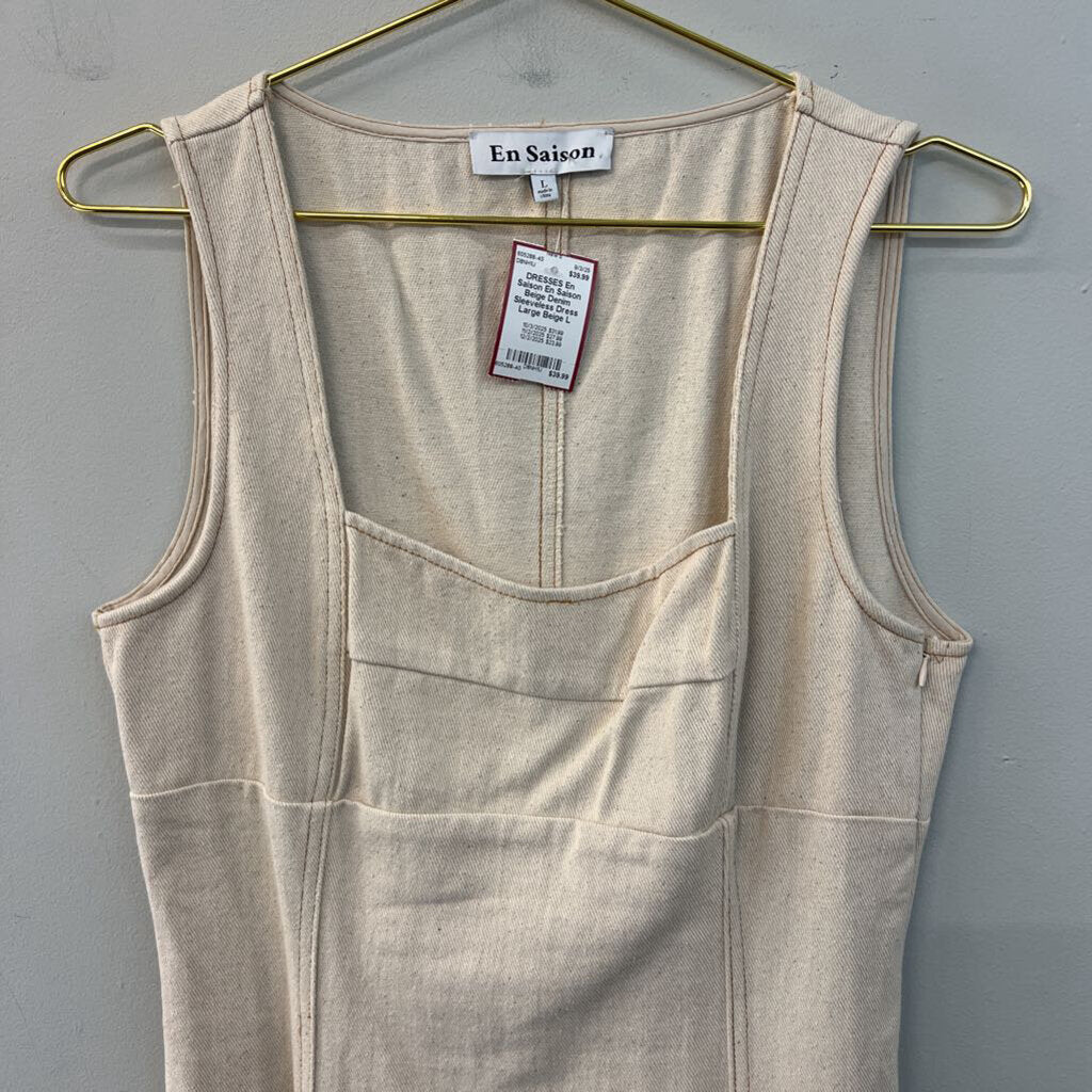 En Saison Beige Denim Sleeveless Dress Large