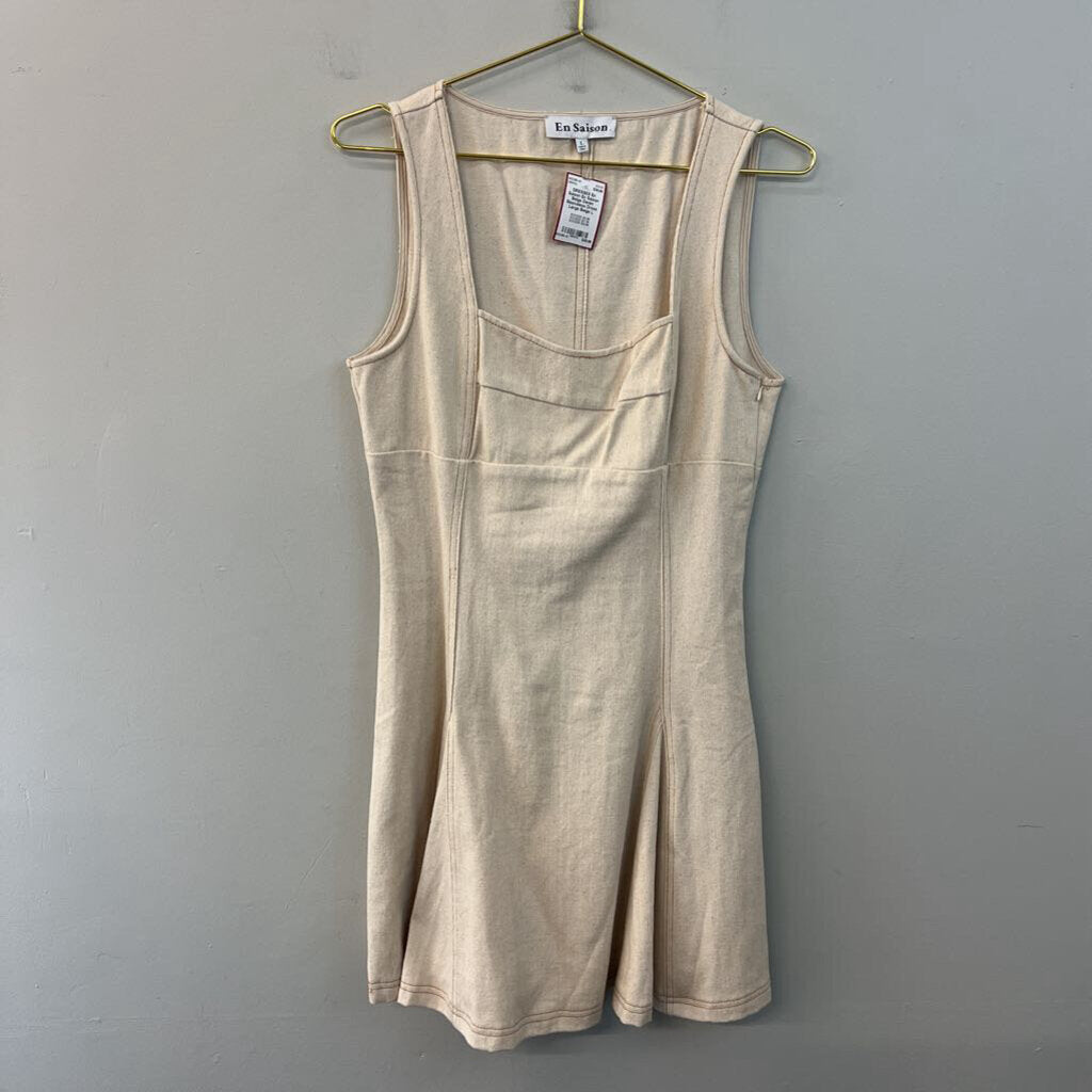 En Saison Beige Denim Sleeveless Dress Large