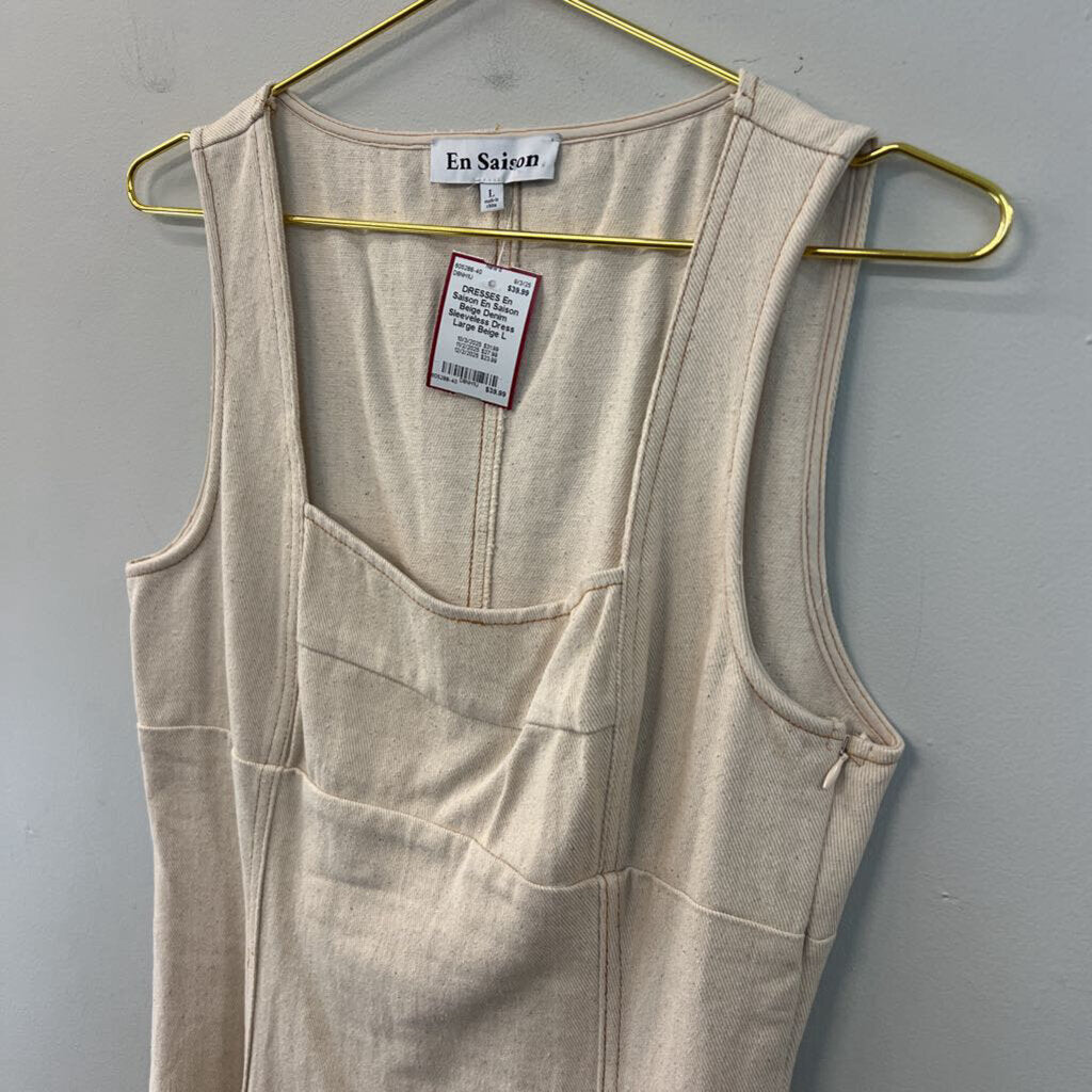 En Saison Beige Denim Sleeveless Dress Large