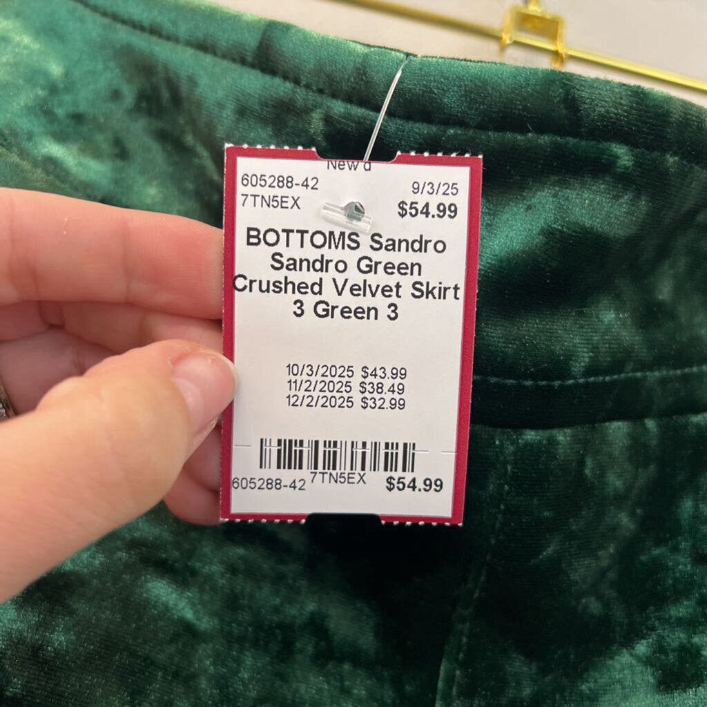 Sandro Green Crushed Velvet Skirt 3