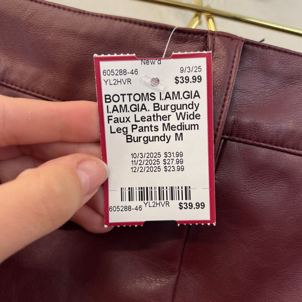 I.AM.GIA. Burgundy Faux Leather Wide Leg Pants Medium