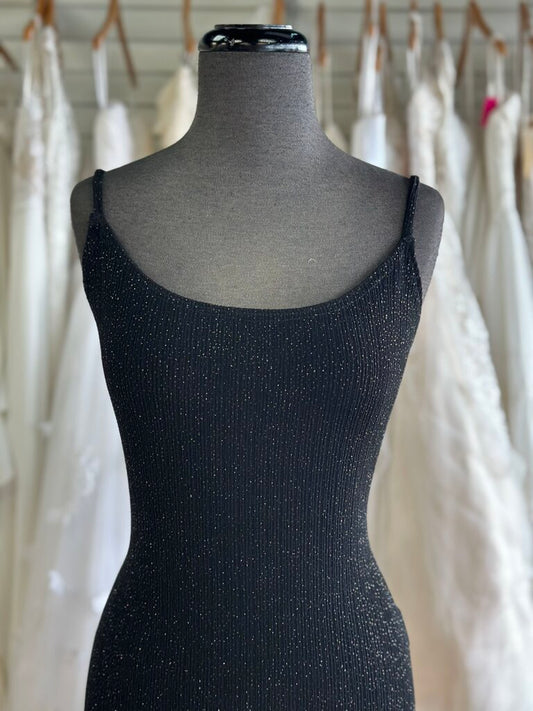 Onyx Nite Black Shimmer Ruffle Hem Midi Dress 14